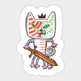 Black-crowned cat warrior illustration with with a sword Sticker